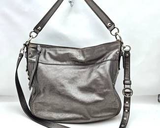 Vintage Coach Silver/Grey Metallic Leather Hobo Shoulder Bag w/ Adjustable Shoulder Strap
