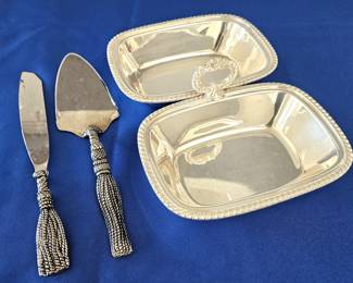  Silver Plated Divided Serving Dish w/ Ornate Handle Plus Silver "Rope & Tassel" by Silea Cake and Pie Servers