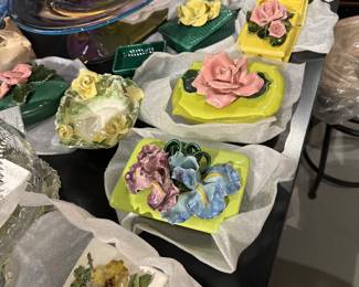 USA Vintage Ceramic Floral Vanity Trinket Box's - Cigarette Holders with Ashtrays 