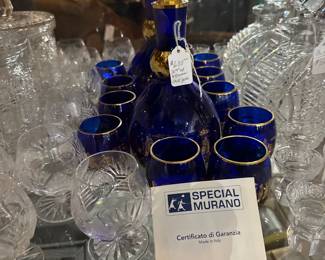 Cobalt Murano Decanter and Glasses - Lot's of Czech Crystal & Other Crystal 