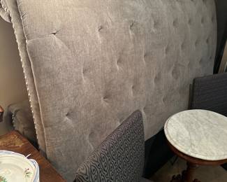 Queen Size Gray Upholstered Tufted Bed with matching foot board & side rails 