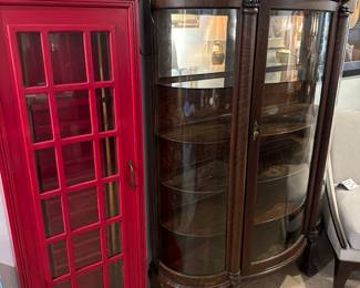 Telephone Billiards Pool Stick Holder and Antique Victorian Curio Cabinet 
