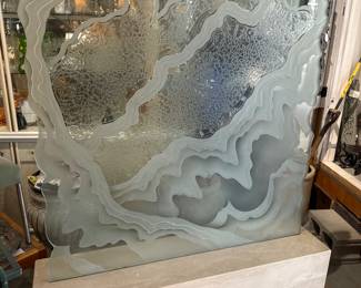 Foxfire Sand Blasted Panel Screen  in Travertine Base 