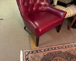 Leather Chair - Persian Rug - 1 of 2 1950's chairs in Modern Cotton Print 