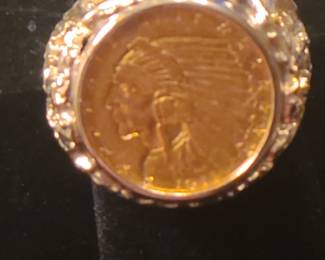 Mans ring with 2 1/2 dollar gold coin from 1911