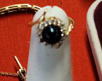14K Diamond rong with Black pearl