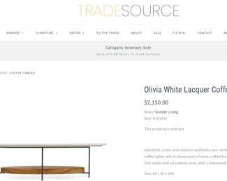Sonder Living "Olivia White Lacquer Coffee Table" - Informational only.  Not Actual image of the table for sale.
