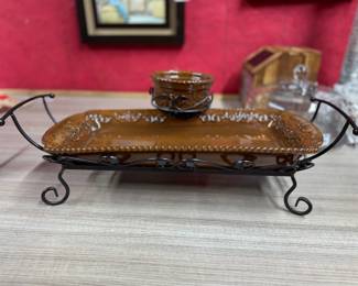 Stoneware Metal Chip & Dip Trey