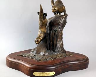 Rare Bob Wood Bronze Sculpture, 'Spring Break', 1985, 1/25, 17" x 13" At Base, 14.5" Tall