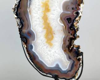 Brazillian Banded Agate Slice On Metal Display Stand, 18x9"