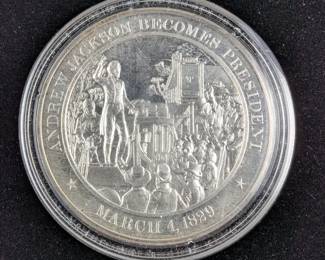 Andrew Jackson Becomes President Franklin Mint Sterling Silver Coin, March 4, 1829 - Serial Number: 6756