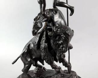 Frederick Remington Bronze Statue, Reproduction, 'Buffalo Horse', 11.25" x 6.5" At Base, 17" Tall 