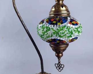 Turkish Mosaic Roped Hook And Pendant Table Lamp, 17" Tall, Powers On