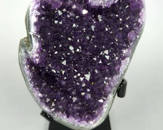 Uruguay Amethyst Geode With Polished Face On Metal Display Stand, 1.7kg, 7"