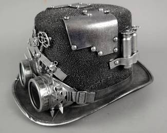 Silver Steampunk Top Hat With Keys And Goggles