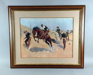 Frederic Remington Western Art Print, 'Turn Him Loose, Bill,' Framed And Matted Under Glass, 35.5" x 29.5"