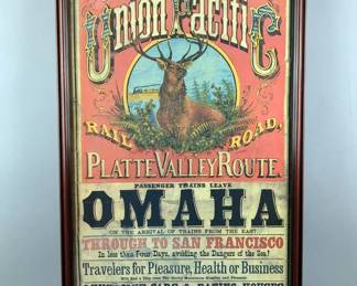 Union Pacific Platte Valley Route Poster Copy Framed Under Glass, 38x16.5"