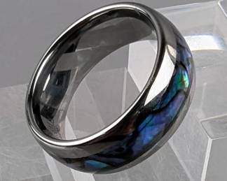 Tungsten Carbide Abalone Shell Inlay Ring, Size 9