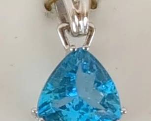14K White Gold Blue Topaz And Diamond Pendant, Trillion Cut