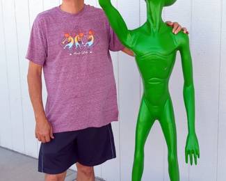 Life Size Alien/Extraterrestrial Statue, Cast Aluminum With Anchor Points - 73" Tall