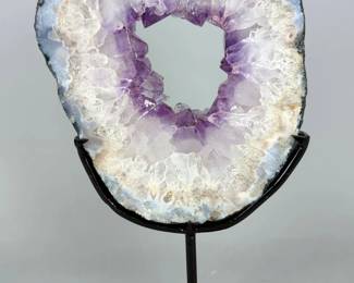 Brazillian Amethyst Geode Slice/Portal On Metal Stand, 3.25kg, 14x9" 