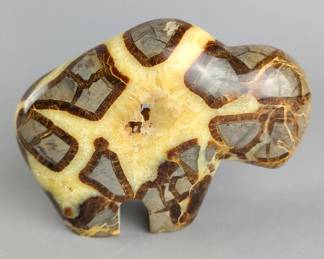 Polished Septarian Stone/Crystal Bison Carving, 6" x 4.5"