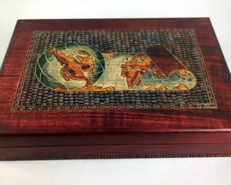 Carved Wood Globe/Map Storage Box, 9x12.5" 