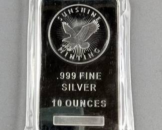 Sunshine Minting 10oz, .999 Fine Silver Bar