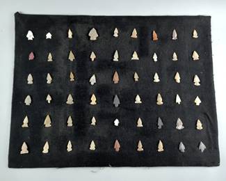 Native American Arrowhead Display Mounted On Felt Covered Cardboard, 24 Points, 24x18"