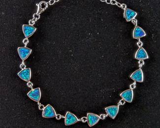 Blue Opal And White Opal Reversible Bracelet - 925 Silver, 8"