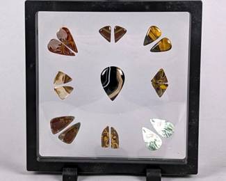 Onyx, Agate, Ocean Jasper, Tiger's Iron, Fruit Jasper, Moss Agate, And Mookaite Cabochon Display, 7x7" 