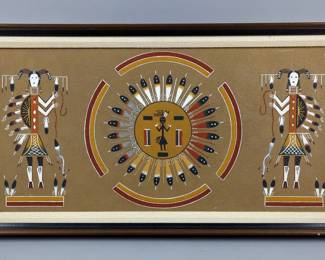 Original Navajo Sandstone Artwork, 'Hunchback Yei With Sun And Eagle', Artist Believed To Be Gladys Bui 