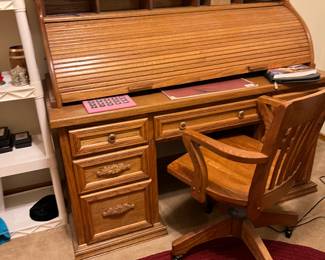 Oak Rolltop Desk and Oak Chair - excellent condition