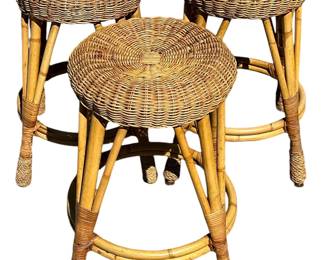 Three Mid Century Rattan Barstools
