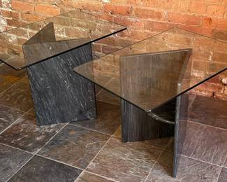 Geometric Marble Side Tables, Pair
