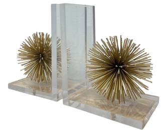 Mid Century Style Sunburst Lucite & Metal Bookends
