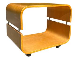 Geometric Chrome and Wood Rolling Side Table
