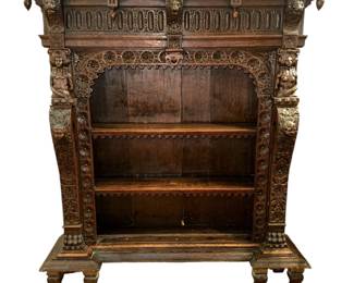 19th C. Heavily Carved Oak Bookcase
