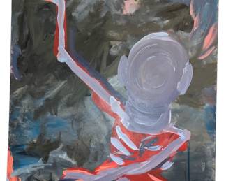 Abstract Skeleton Oil on Canvas, Signed
