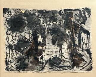 Mid Century Mixed Media on Paper, Signed ADELE
