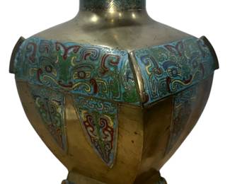 Impressive Asian Brass and Cloisonné Vase
