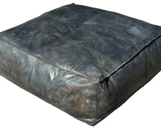Oversized Mid Century Black Leather Ottoman Pouf
