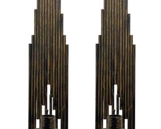 Mid Century Brutalist Skyscraper Wall Sconces, Pair
