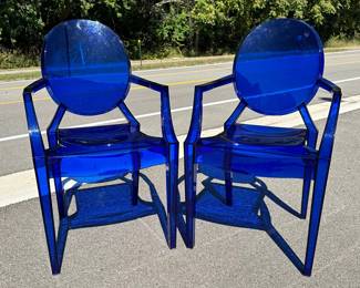 After PHILIPPE STARCK Royal Blue Ghost Chairs, Pair
