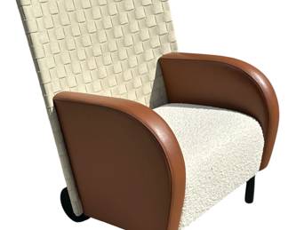Post Modern Arm Chair, Woven Back, Boucle Seat
