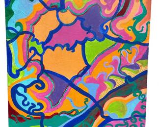 Retro Mid Century Op Art Oil on Canvas
