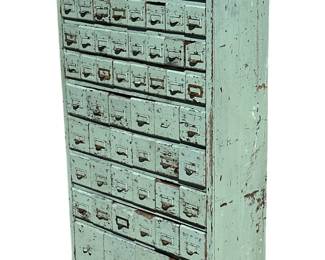 Early 20th C Hardware General Store File Cabinet, Blue Paint
