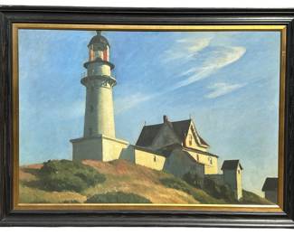 Contemporary EDWARD HOPPER Oil on Canvas Print in Frame
