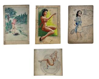 Four Nude Woman Pin Up Drawings ZOHRER illustration Art

