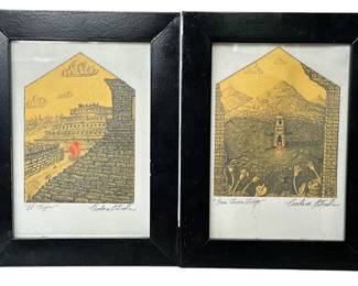 Pair Signed Sacred Heart Prints, "El Tajin"

